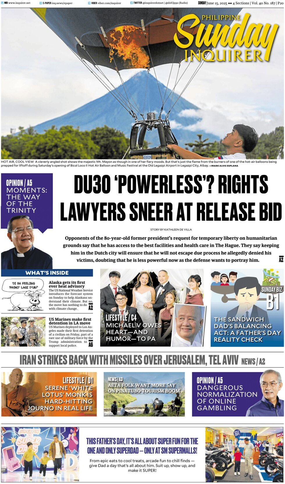 Prima Pagina Philippine Daily Inquirer 15/06/2025