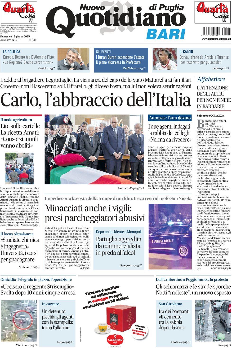 Prima Pagina Nuovo Quotidiano di Puglia (Bari) 15/06/2025
