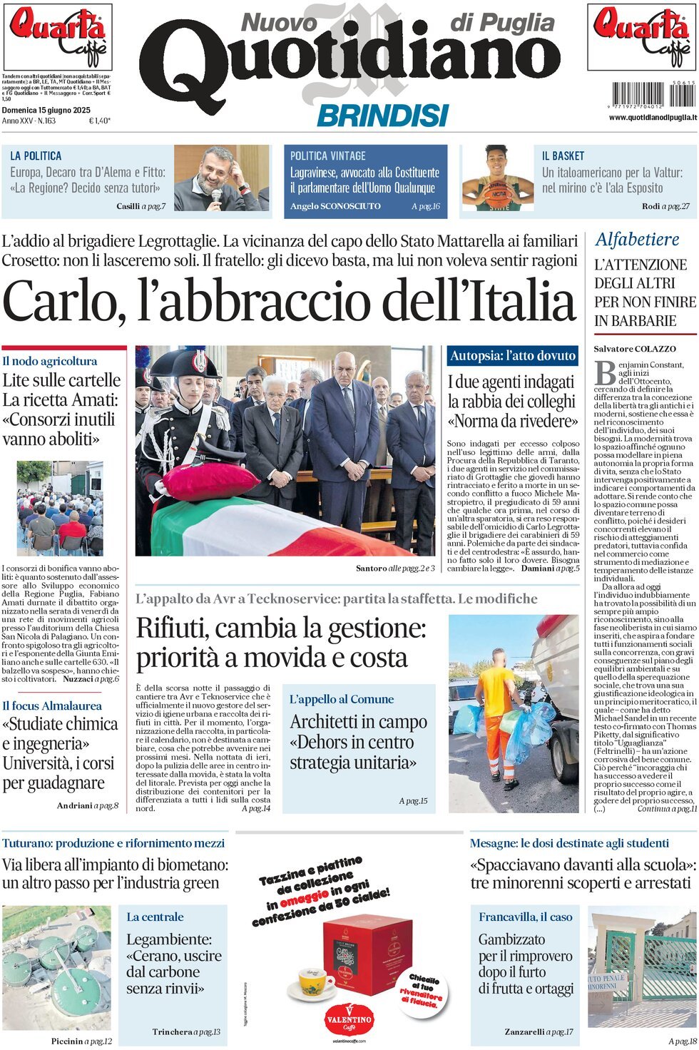 Prima Pagina Nuovo Quotidiano di Puglia (Brindisi) 15/06/2025