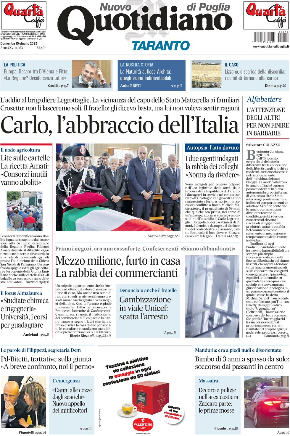 Prima Pagina Nuovo Quotidiano di Puglia (Taranto) 15/06/2025