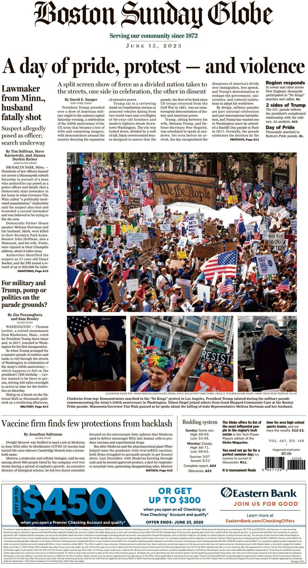 Prima Pagina The Boston Globe 15/06/2025