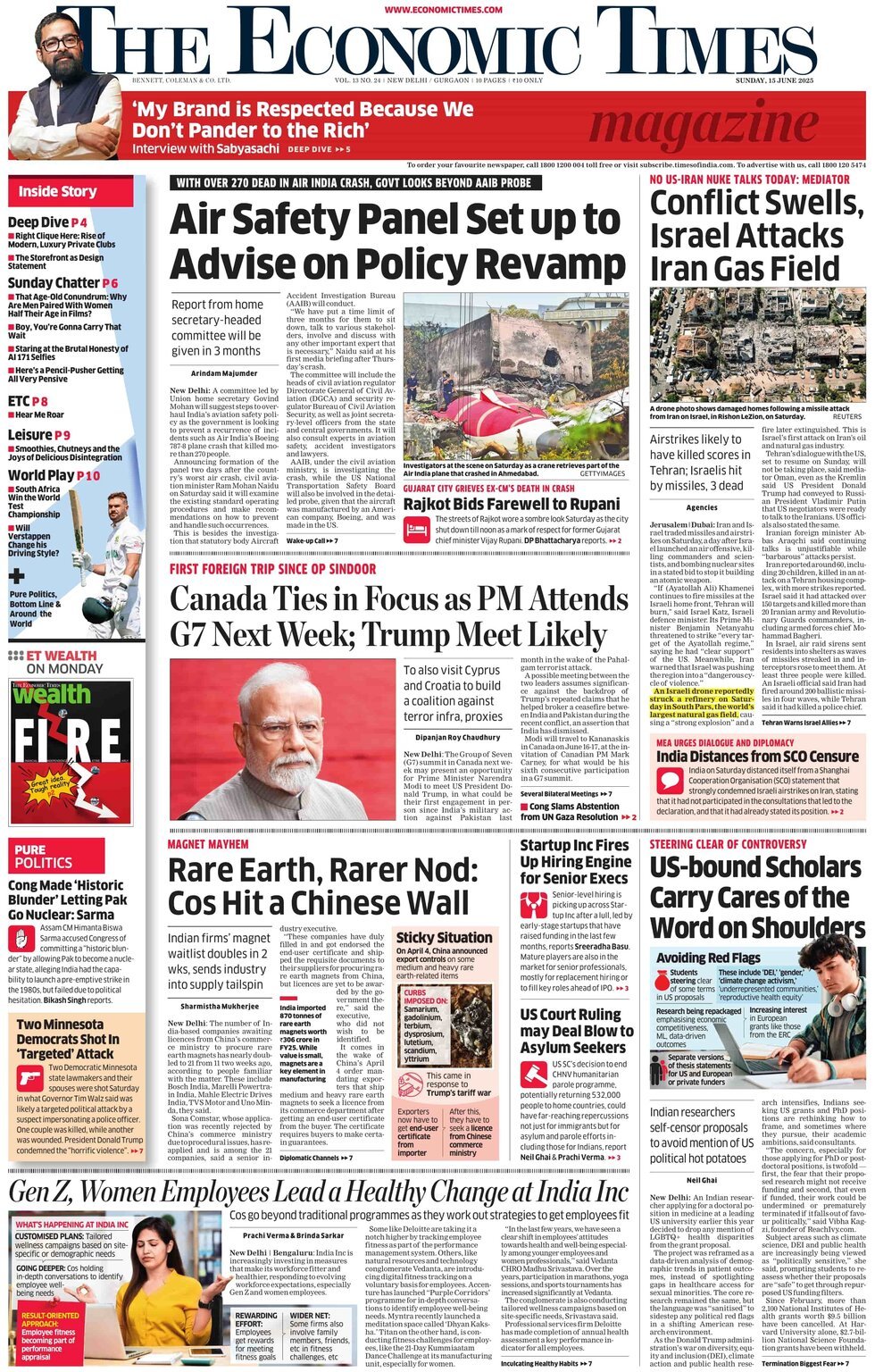 Prima Pagina The Economic Times 15/06/2025