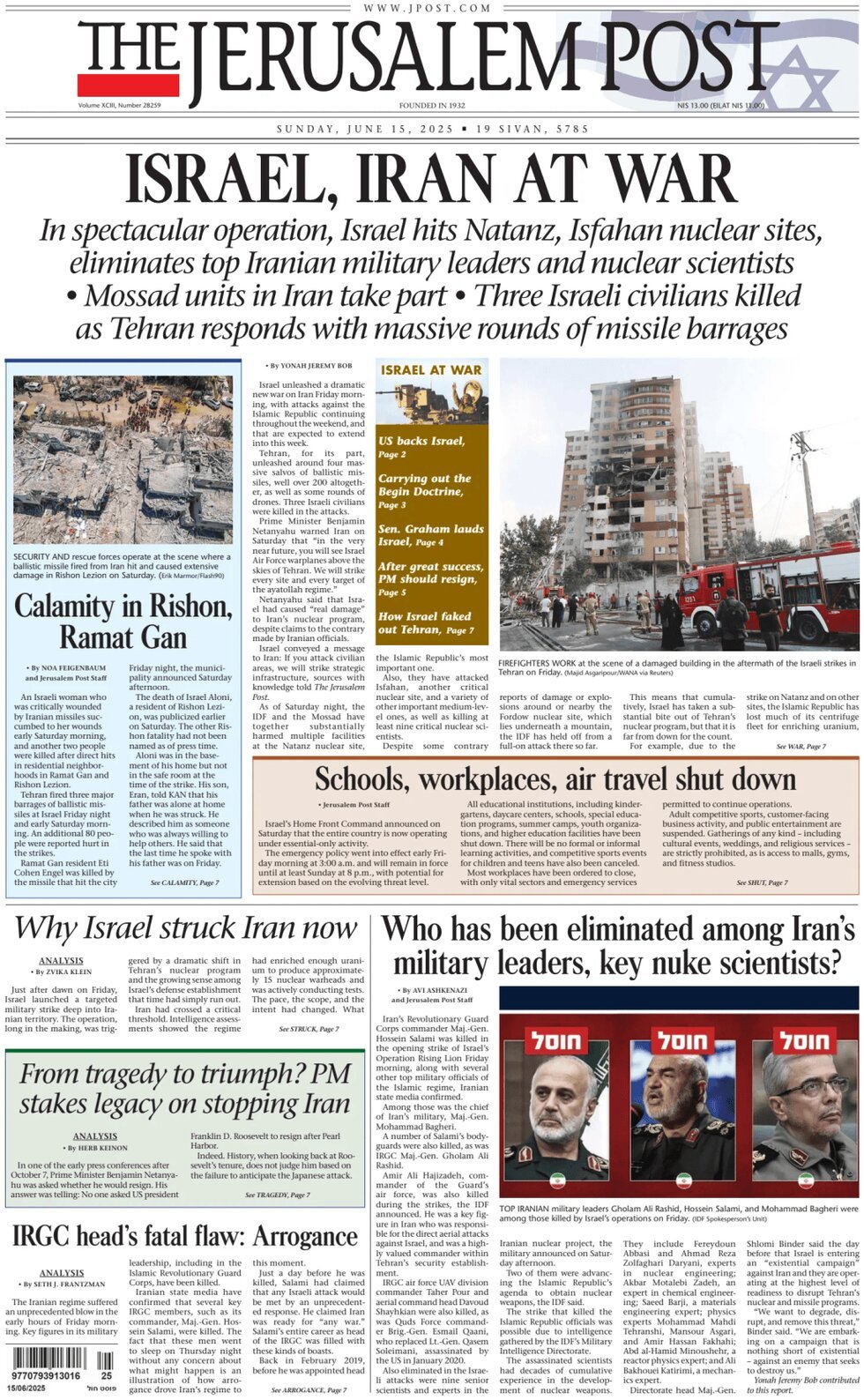 Prima Pagina The Jerusalem Post 15/06/2025