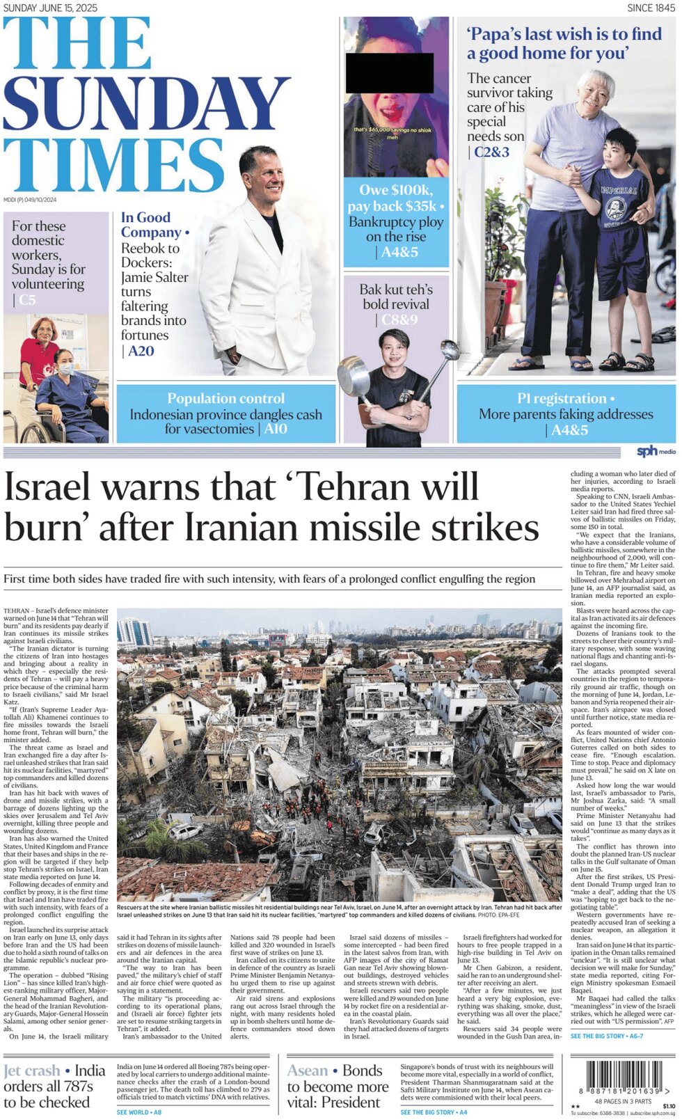 Prima Pagina The Straits Times 15/06/2025