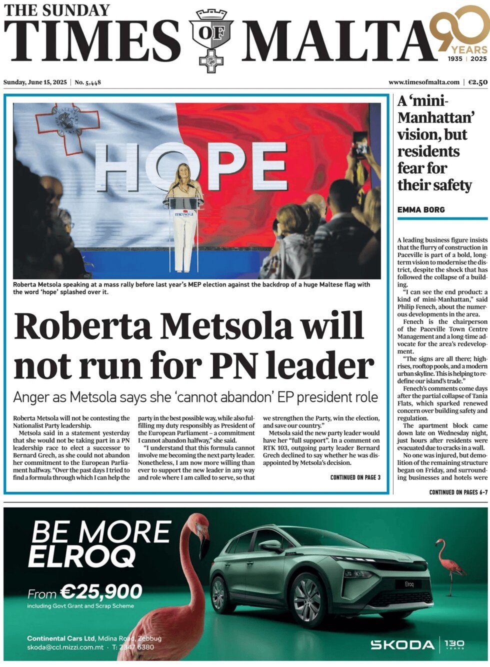 Prima Pagina Times of Malta 15/06/2025
