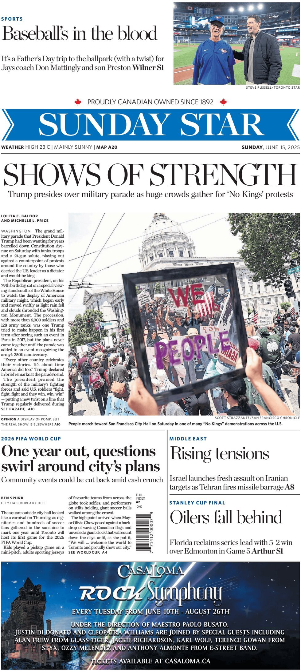 Prima Pagina Toronto Star 15/06/2025
