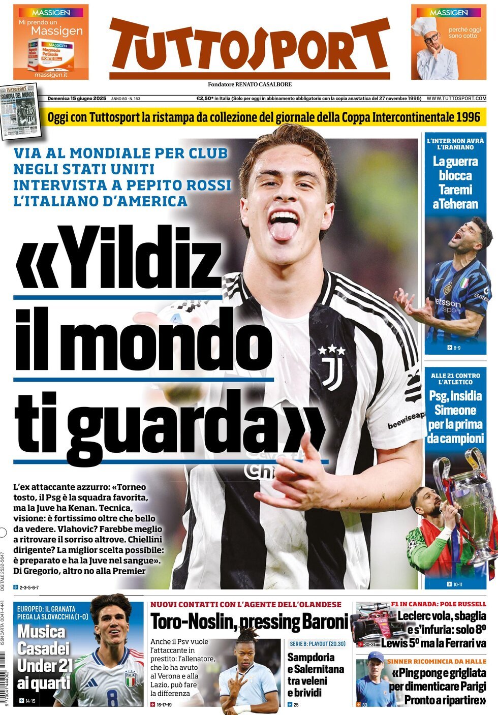 Prima Pagina Tuttosport 15/06/2025