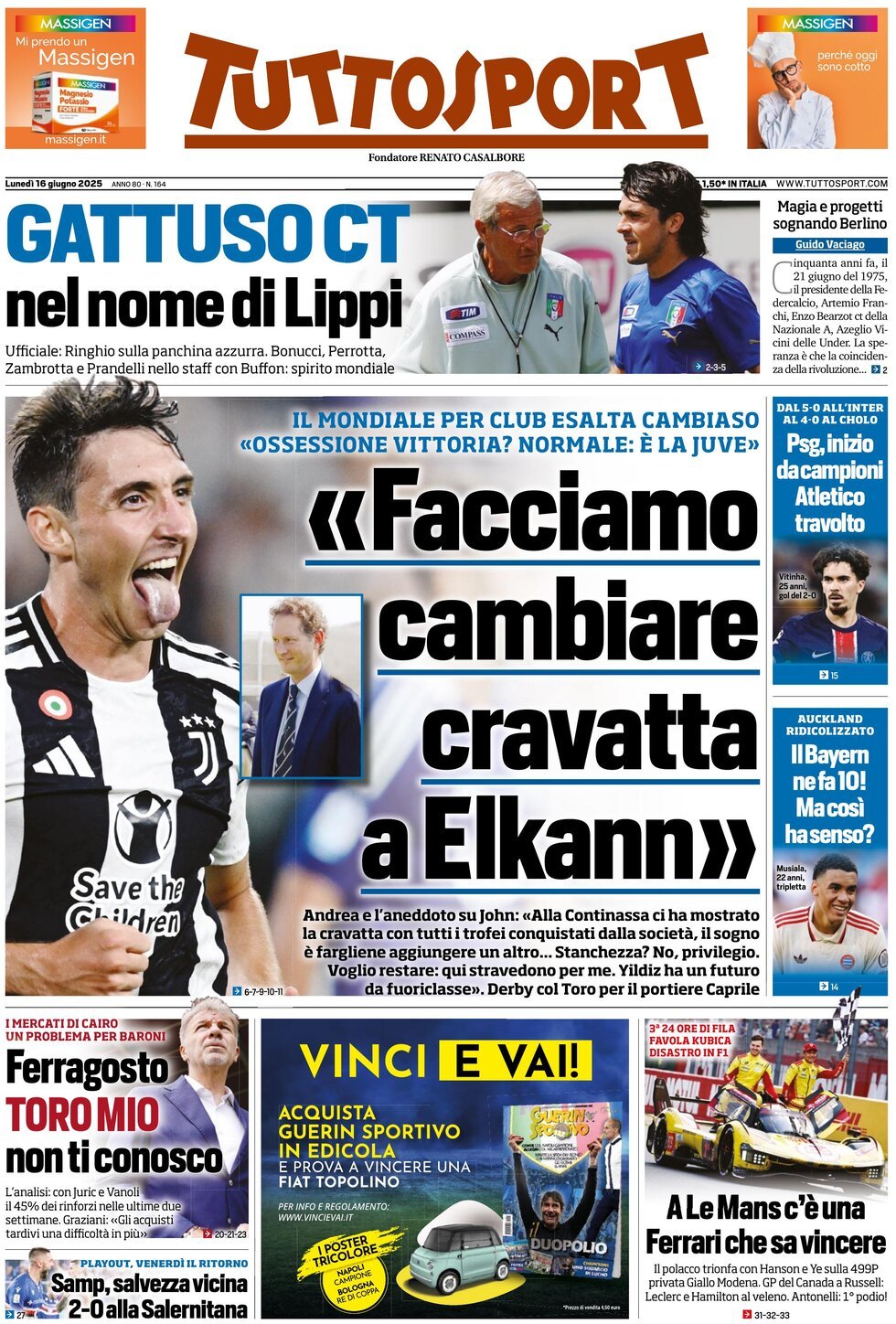 Prima Pagina Tuttosport 16/06/2025