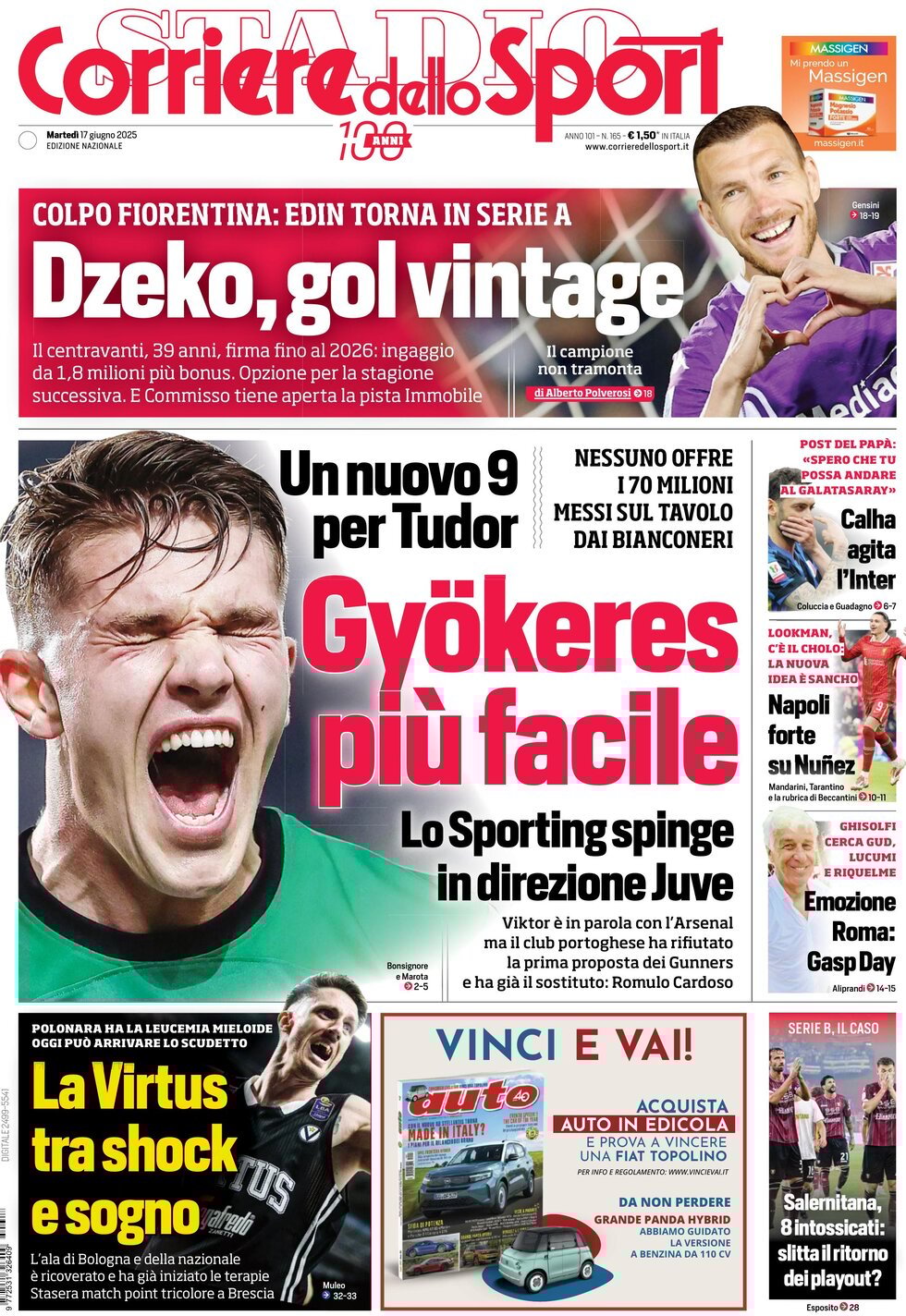 Prima Pagina Corriere dello Sport 17/06/2025
