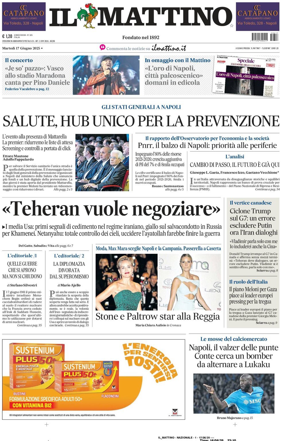 Prima Pagina Il Mattino 17/06/2025