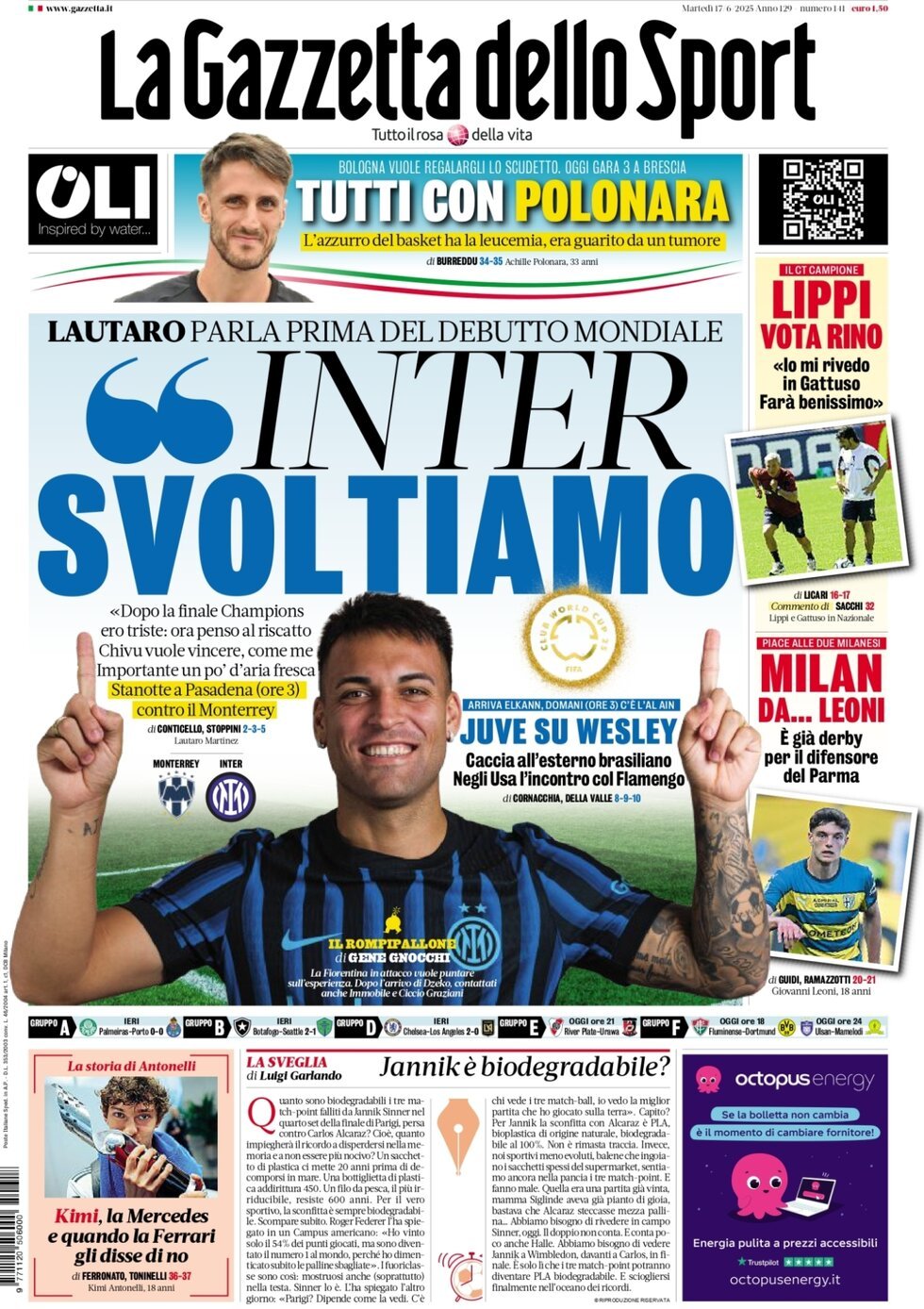 Prima Pagina La Gazzetta dello Sport 17/06/2025
