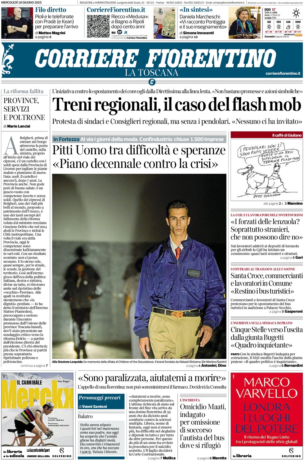 Prima Pagina Corriere Fiorentino 18/06/2025