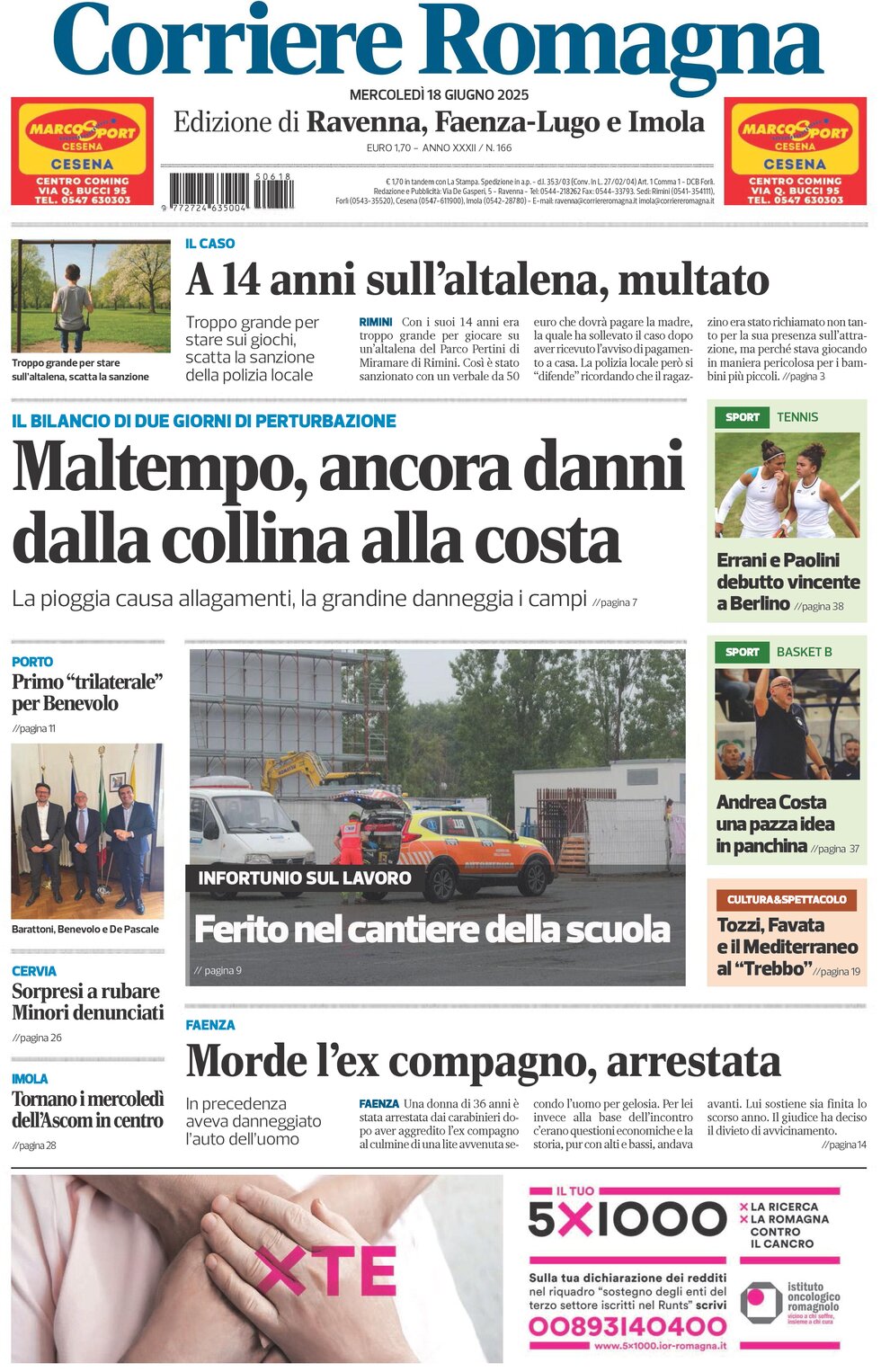 Prima Pagina Corriere Romagna (Ravenna e Imola) 18/06/2025