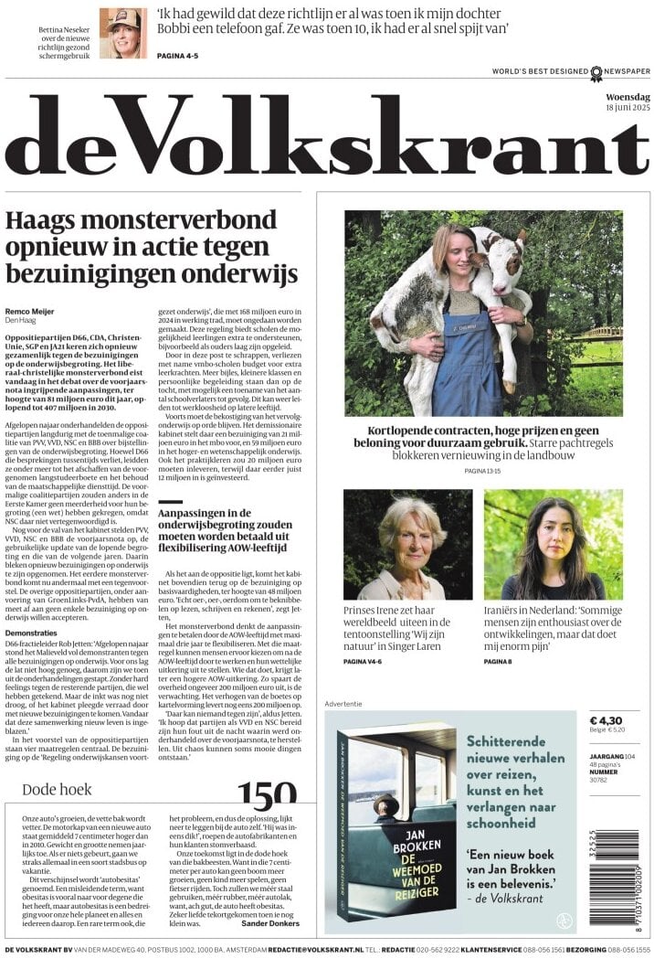 Prima Pagina de Volkskrant 18/06/2025