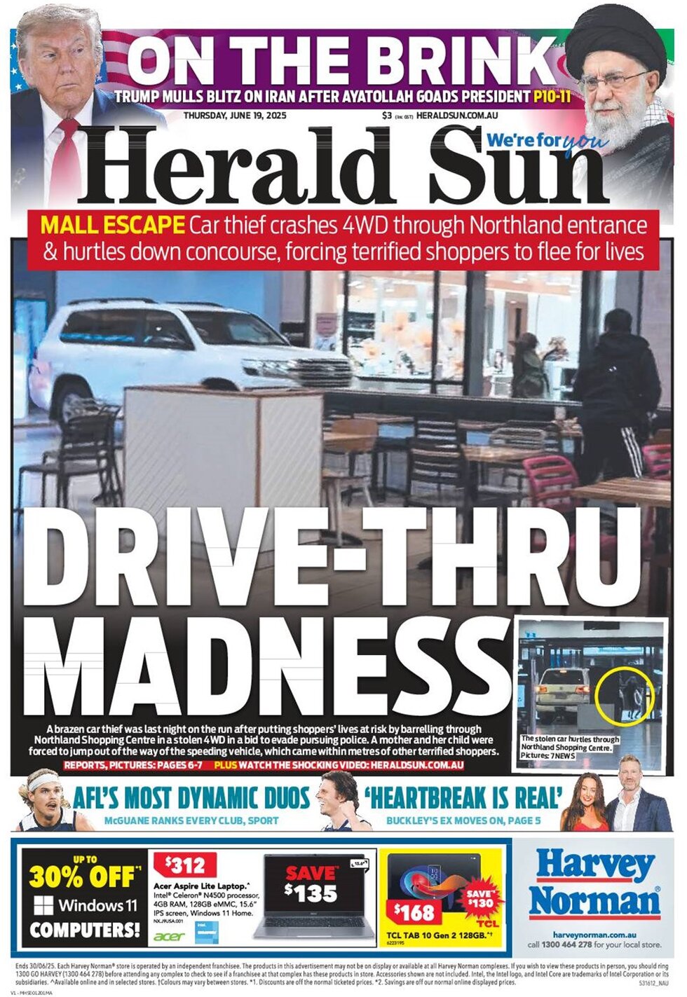 Prima Pagina Herald Sun 19/06/2025