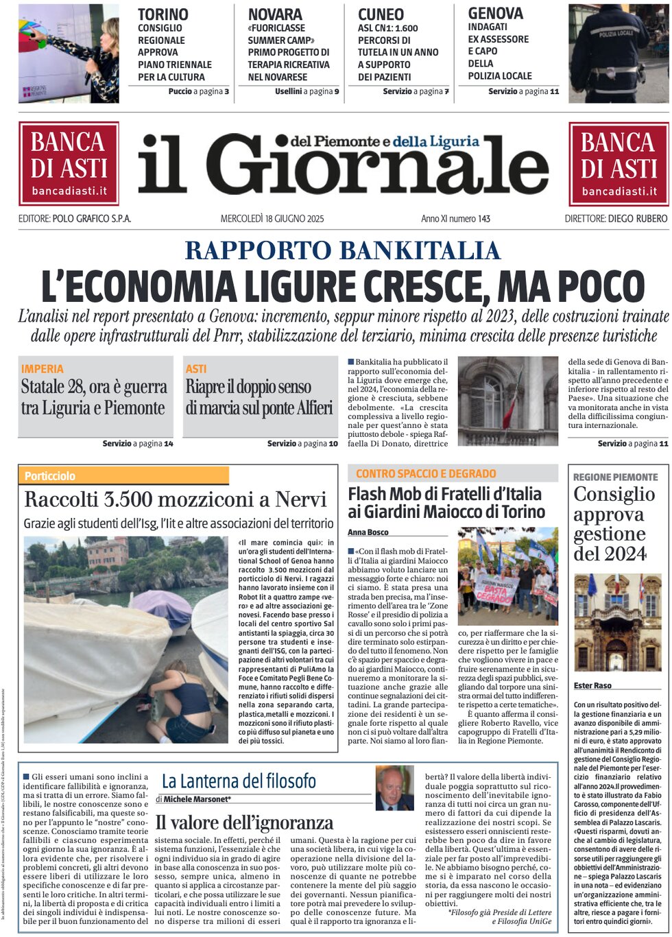 Prima Pagina Il Giornale del Piemonte e della Liguria 18/06/2025