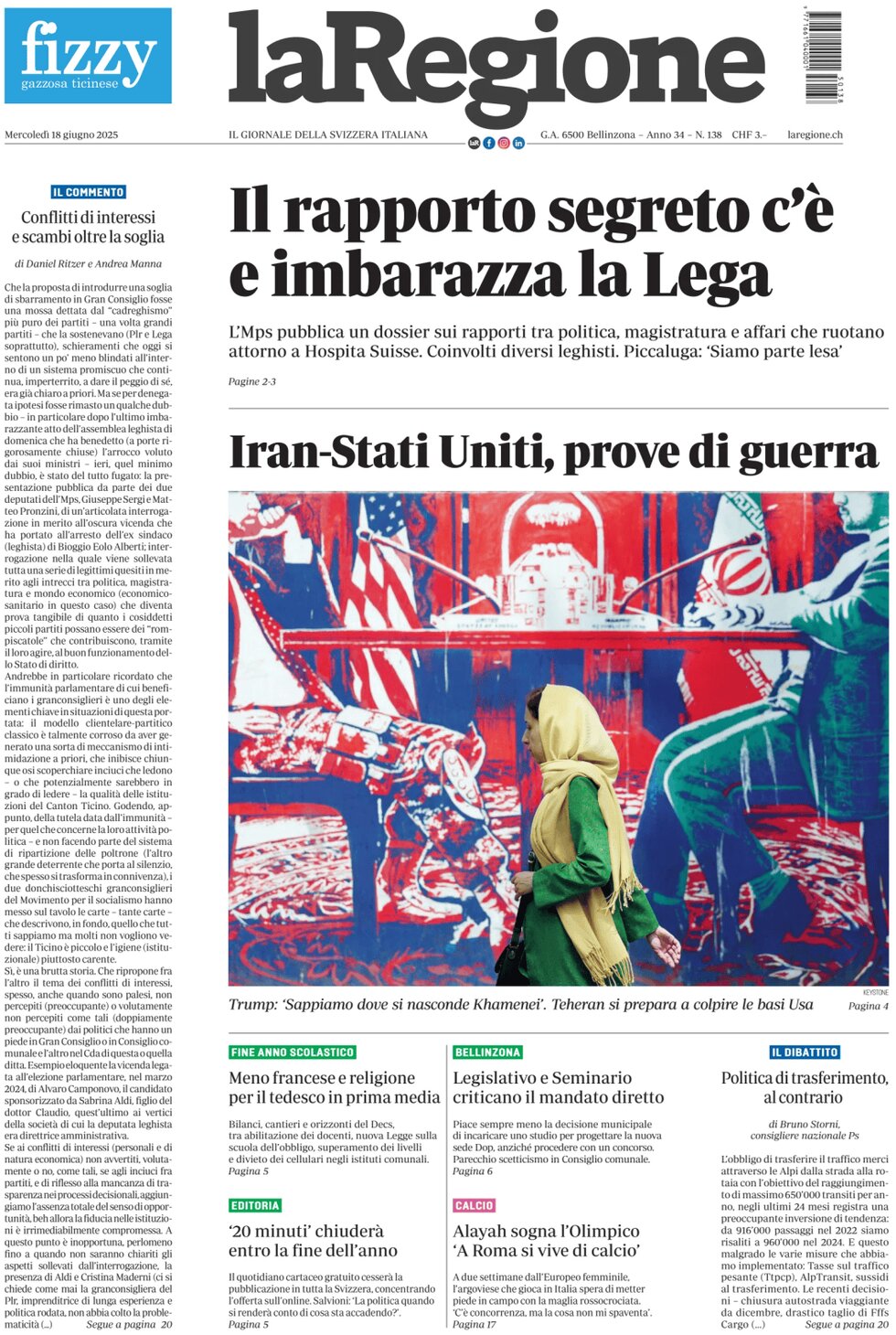 Prima Pagina La Regione 18/06/2025