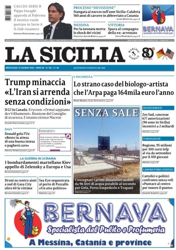 Prima Pagina La Sicilia 18/06/2025