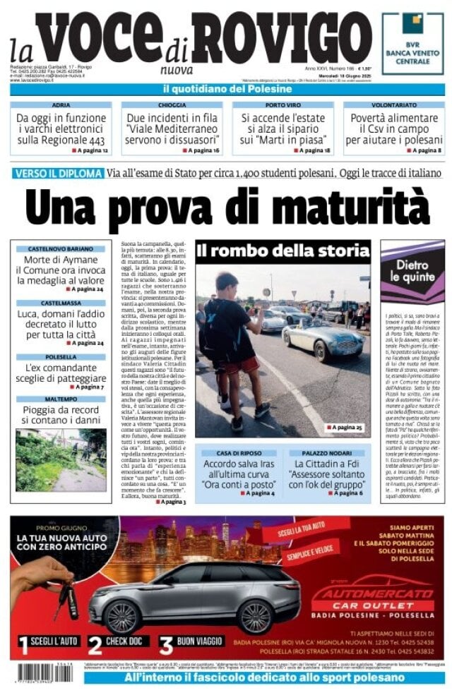 Prima Pagina La Voce di Rovigo 18/06/2025