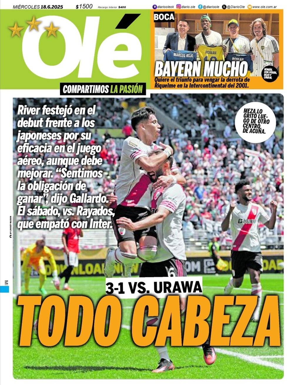 Prima Pagina Olé 18/06/2025