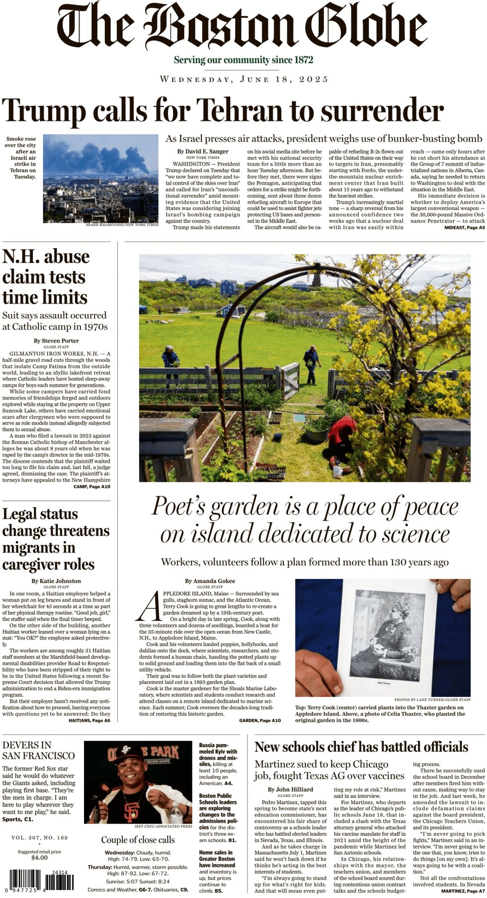 Prima Pagina The Boston Globe 18/06/2025