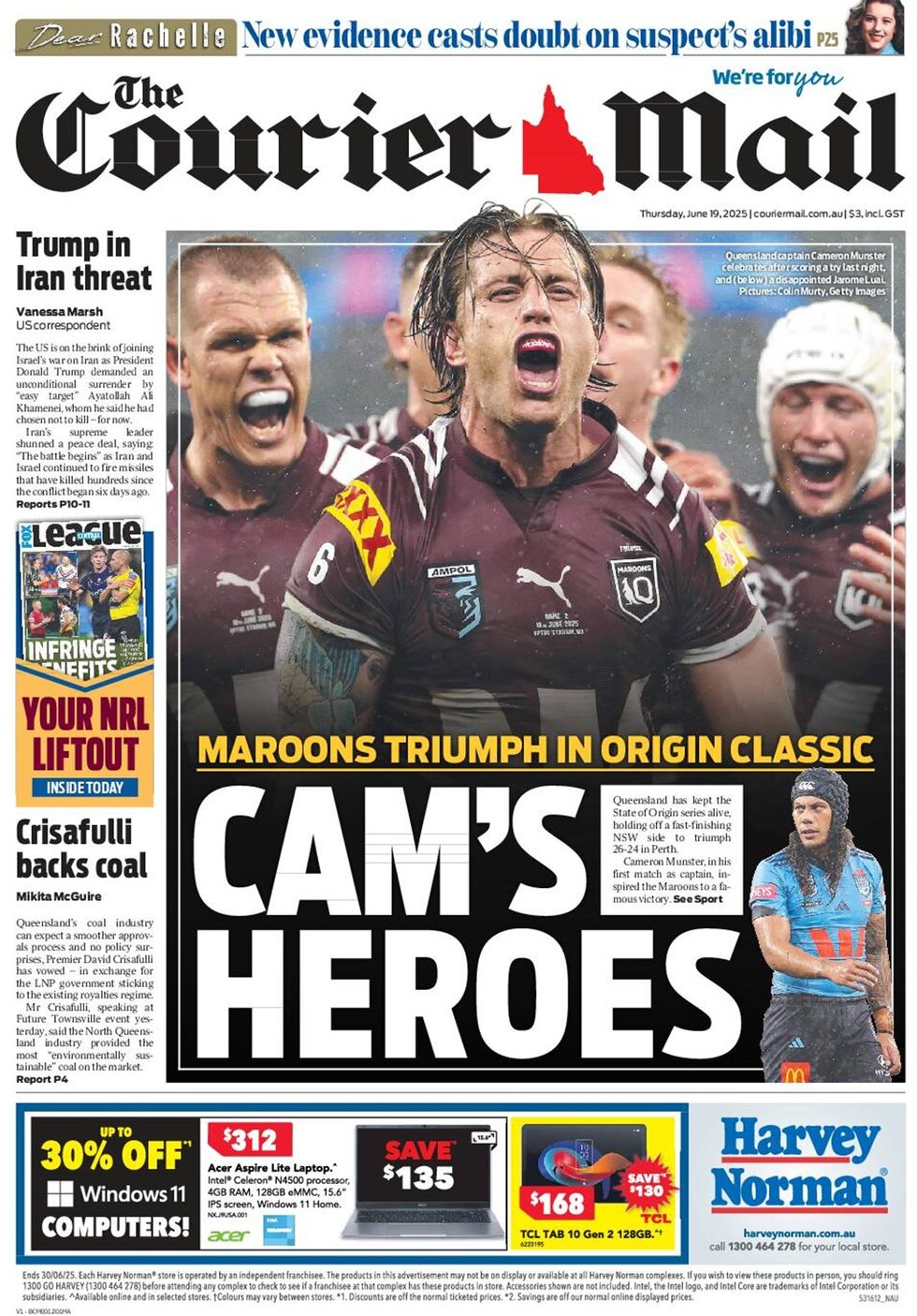 Prima Pagina The Courier-Mail 19/06/2025