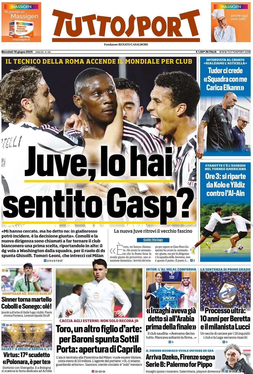 Prima Pagina Tuttosport 18/06/2025