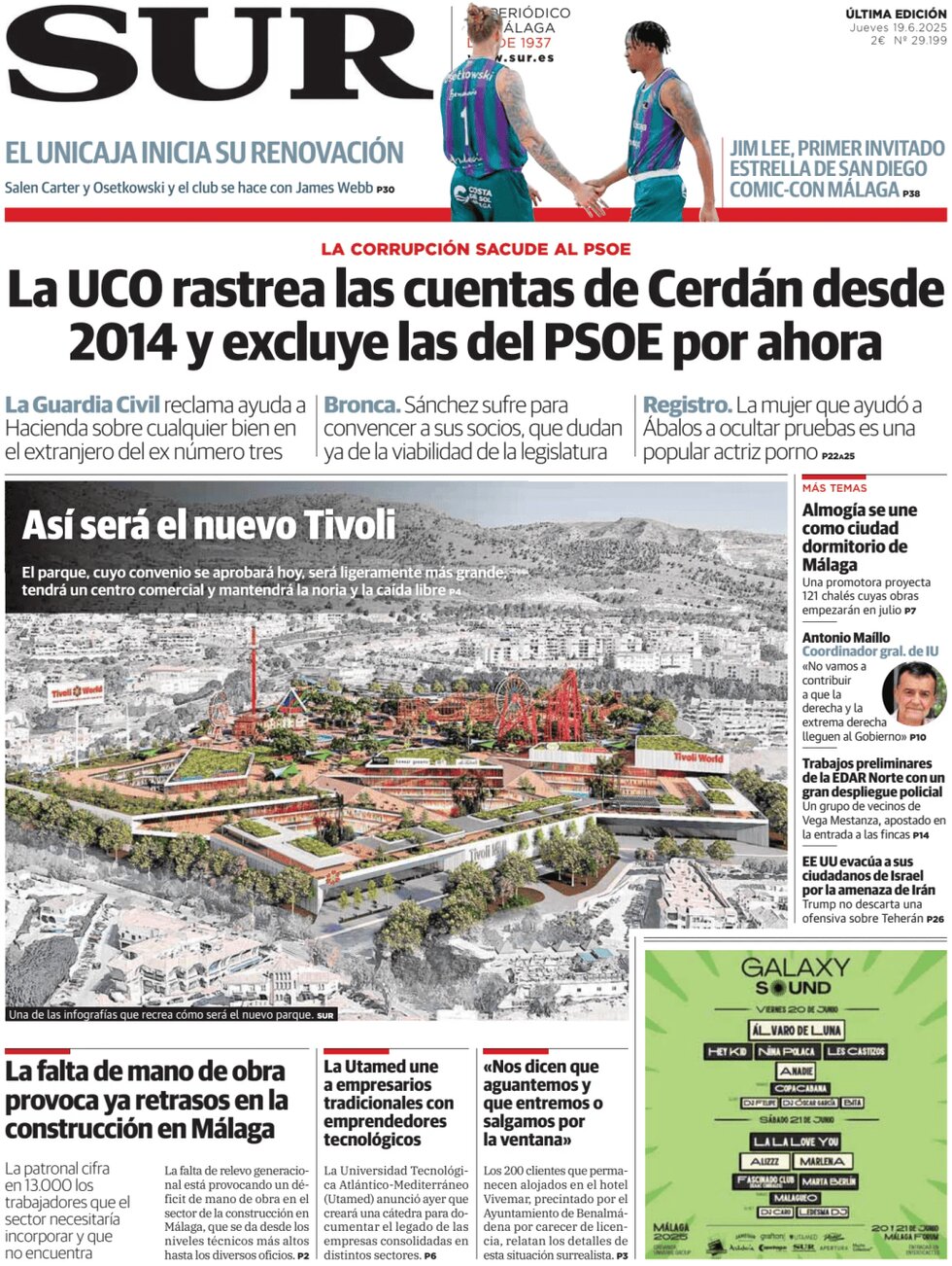 Prima Pagina Diario SUR 19/06/2025