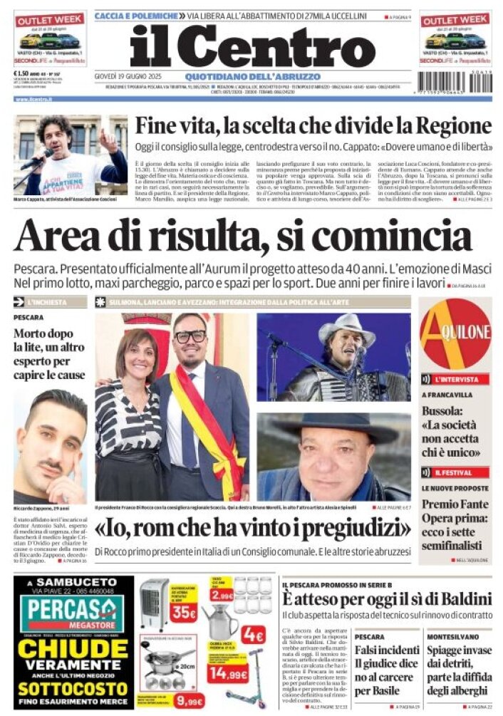 Prima Pagina Il Centro (Pescara) 19/06/2025