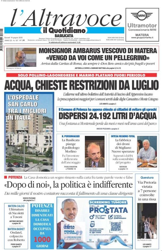 Prima Pagina Il Quotidiano del Sud (Basilicata) 19/06/2025