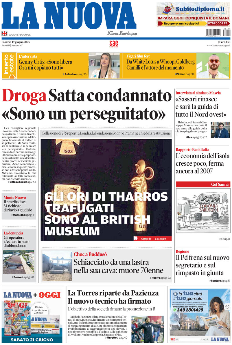 Prima Pagina La Nuova Sardegna 19/06/2025