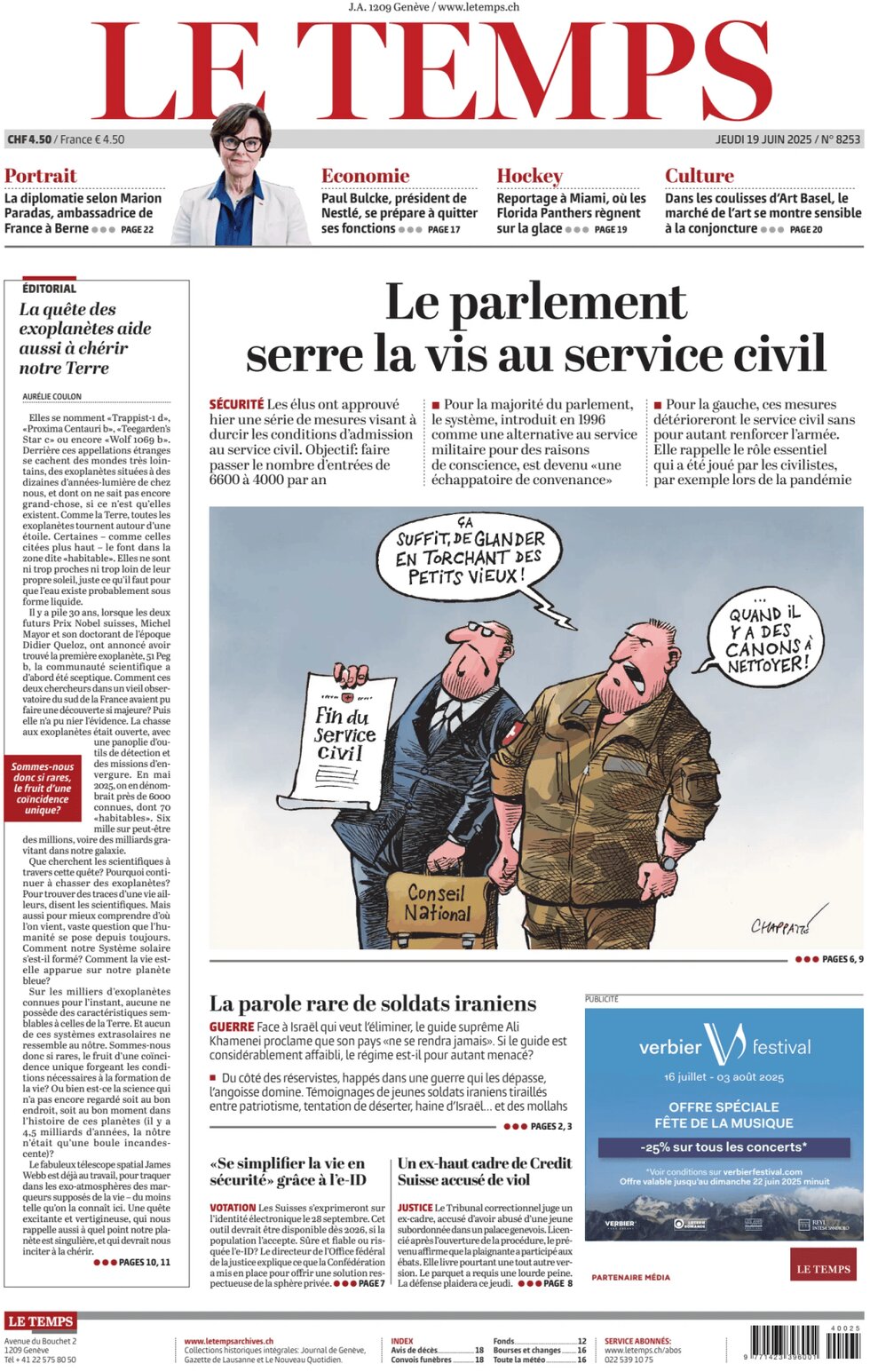 Prima Pagina Le Temps 19/06/2025