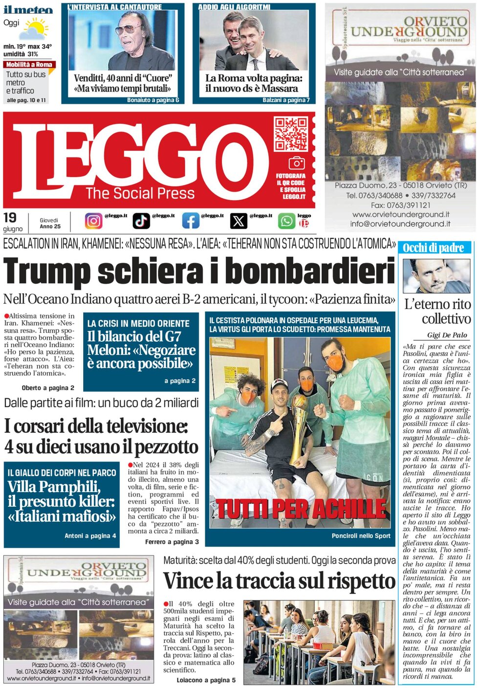 Prima Pagina Leggo (Roma) 19/06/2025
