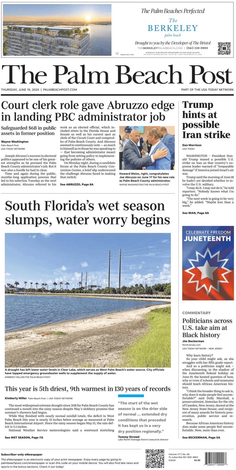 Prima Pagina The Palm Beach Post 19/06/2025
