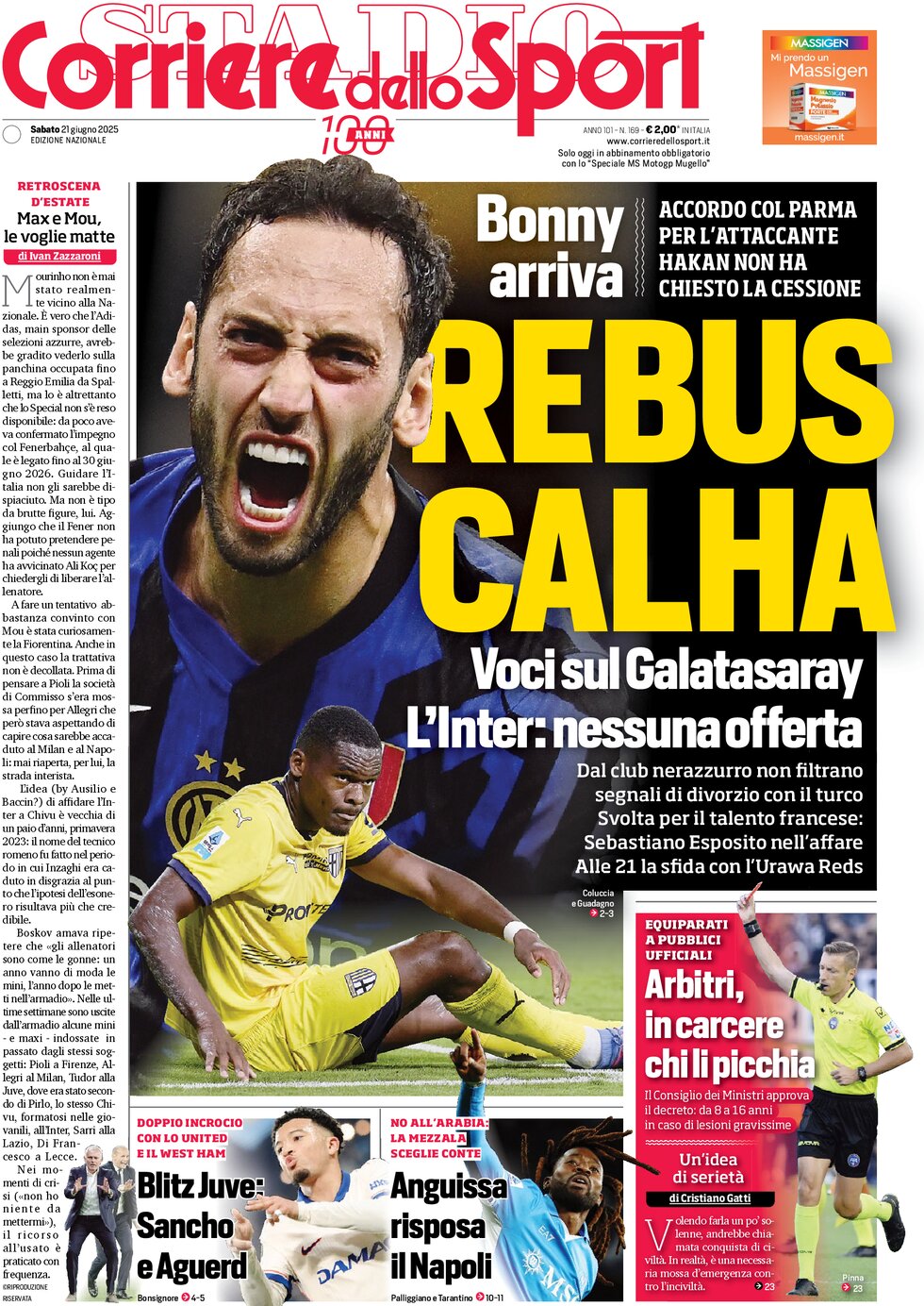Prima Pagina Corriere dello Sport 21/06/2025