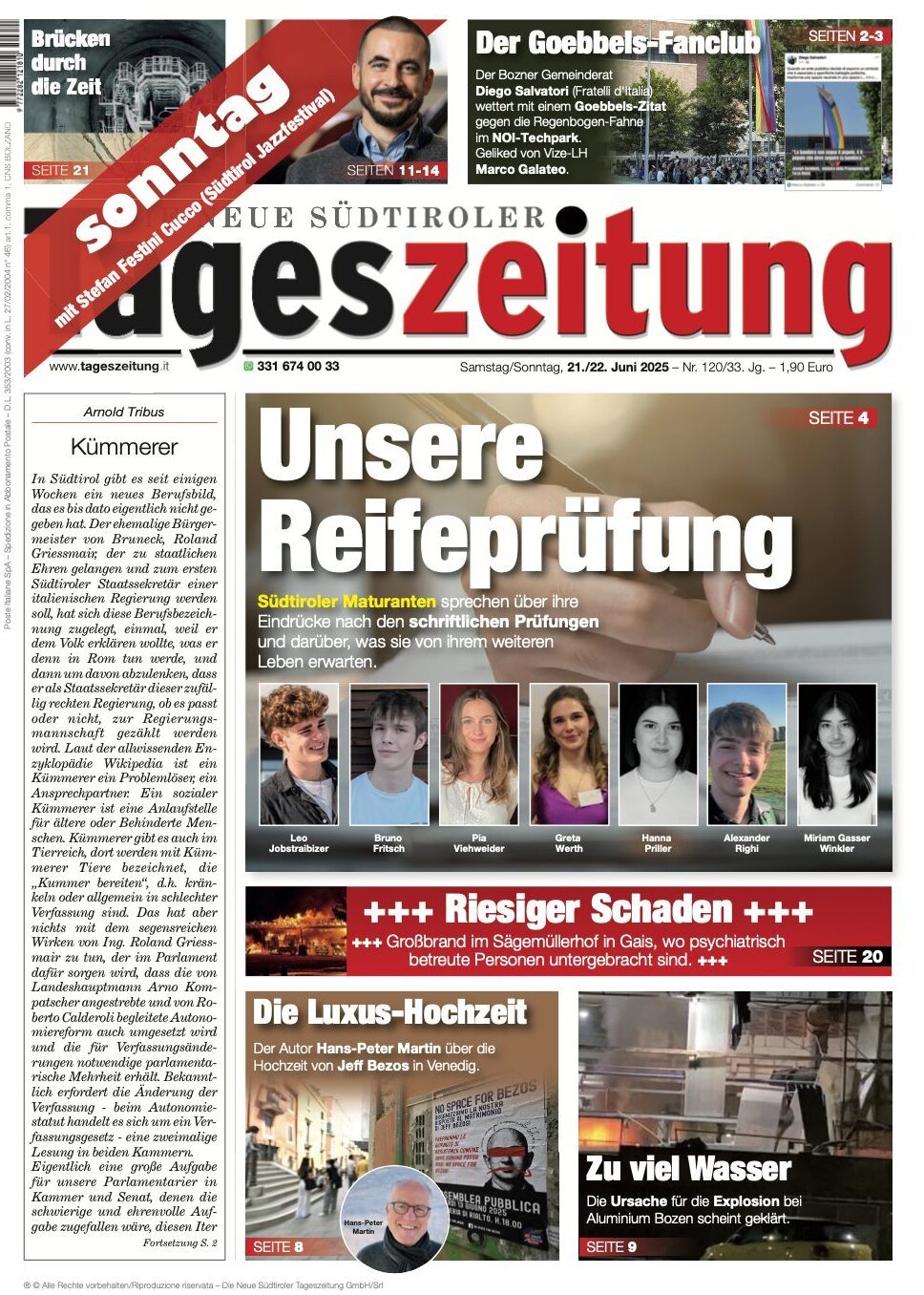 Prima Pagina Die Neue Südtiroler Tageszeitung 22/06/2025