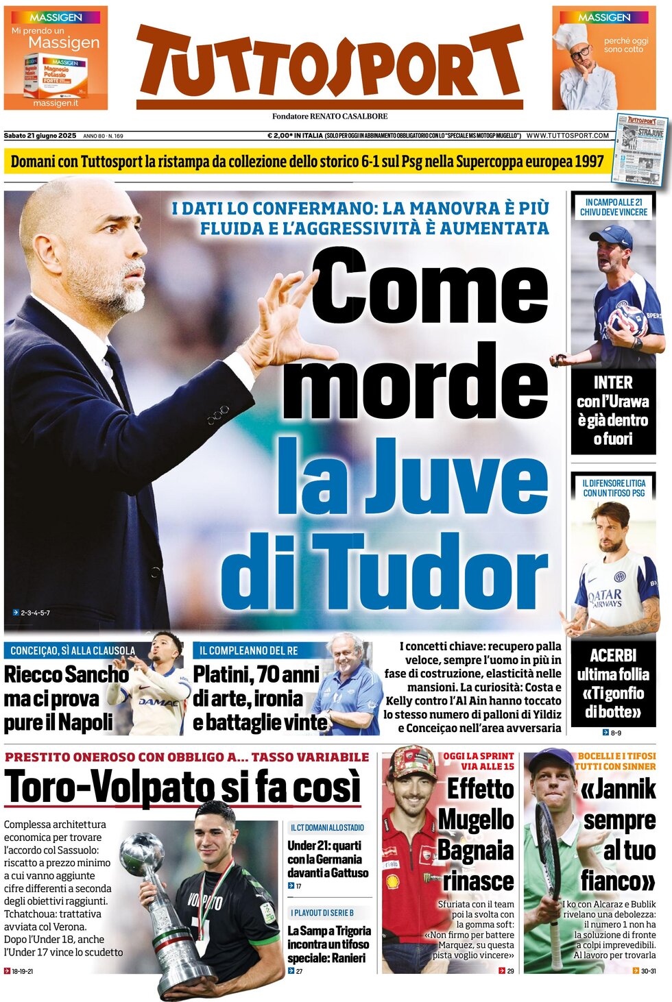 Prima Pagina Tuttosport 21/06/2025
