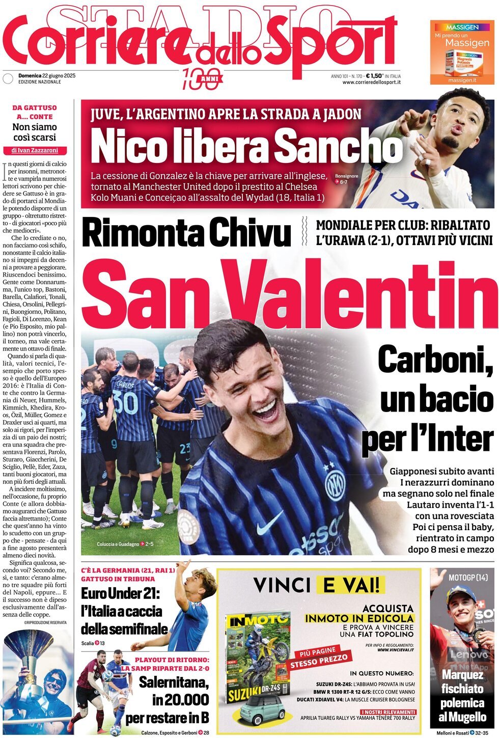 Prima Pagina Corriere dello Sport 22/06/2025