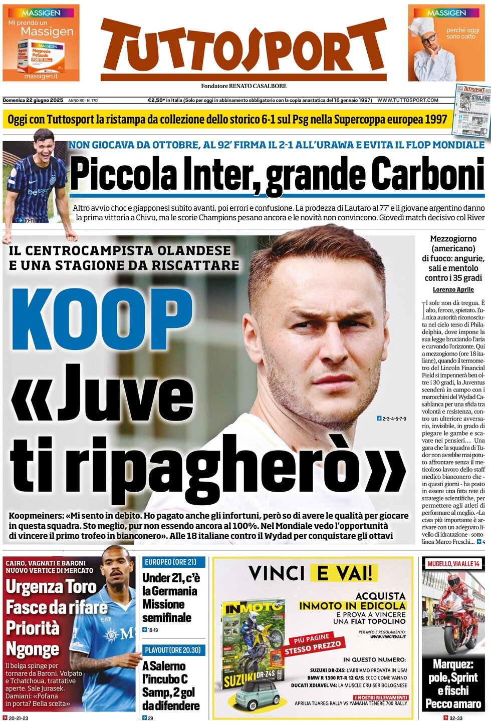 Prima Pagina Tuttosport 22/06/2025