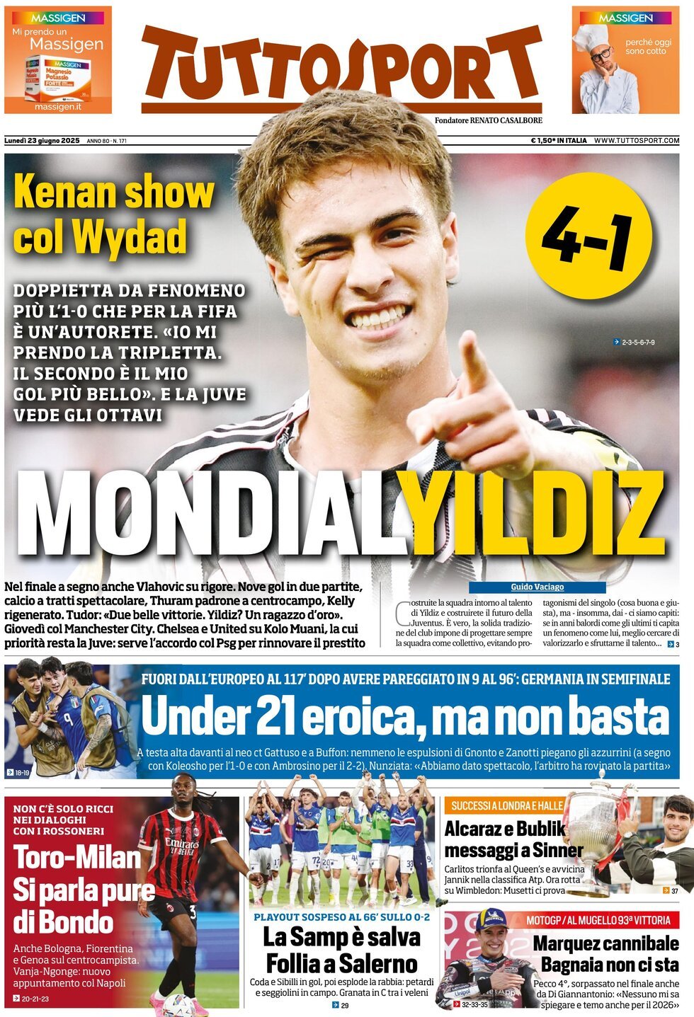 Prima Pagina Tuttosport 23/06/2025