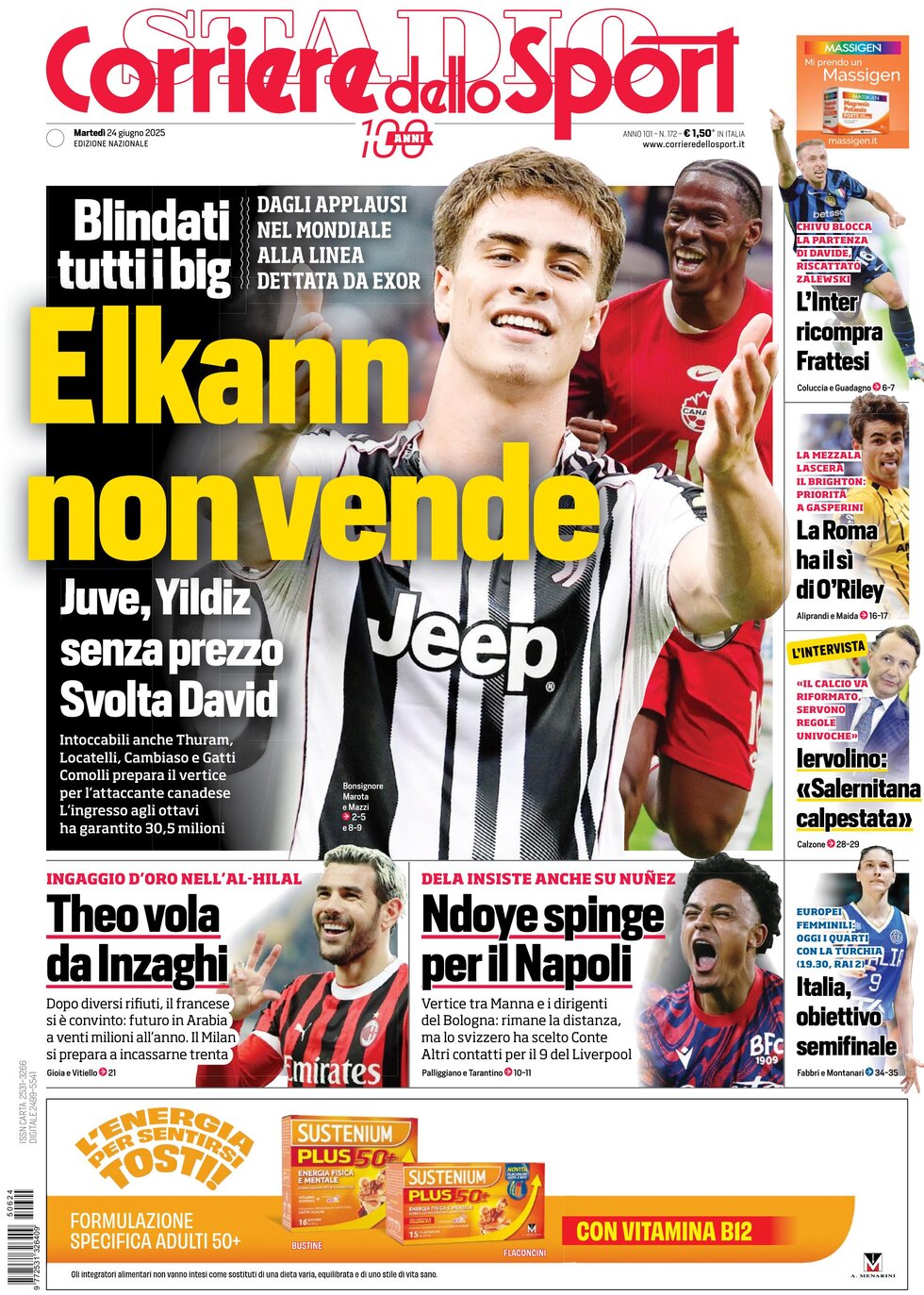 Prima Pagina Corriere dello Sport 24/06/2025