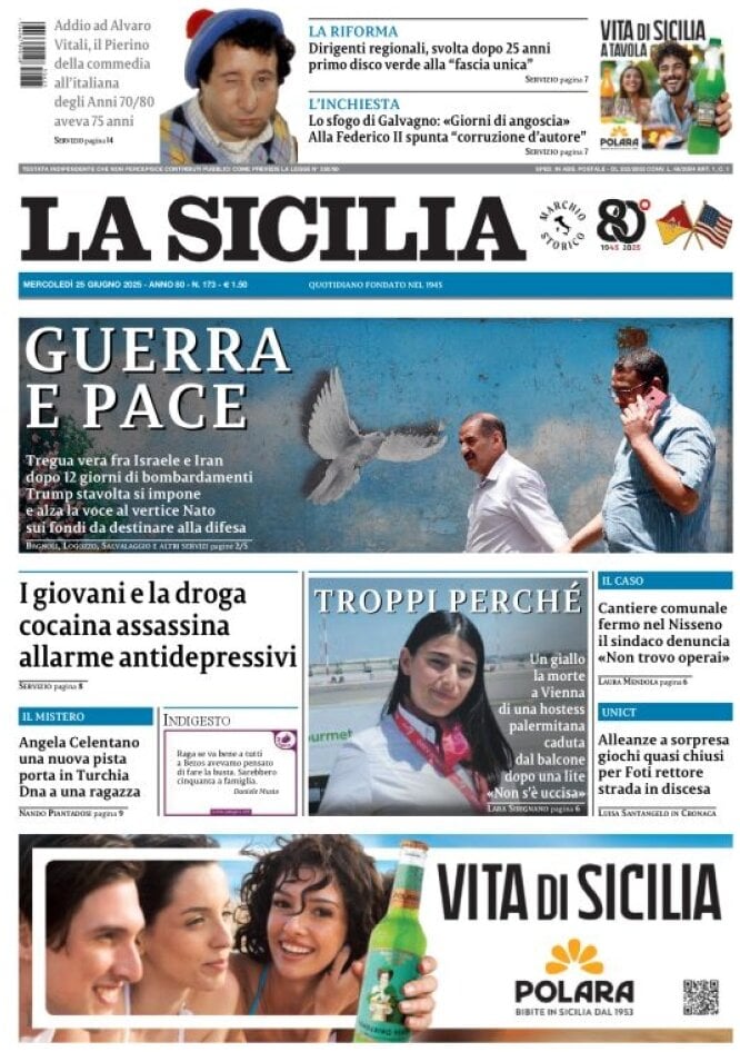 Prima Pagina La Sicilia 25/06/2025