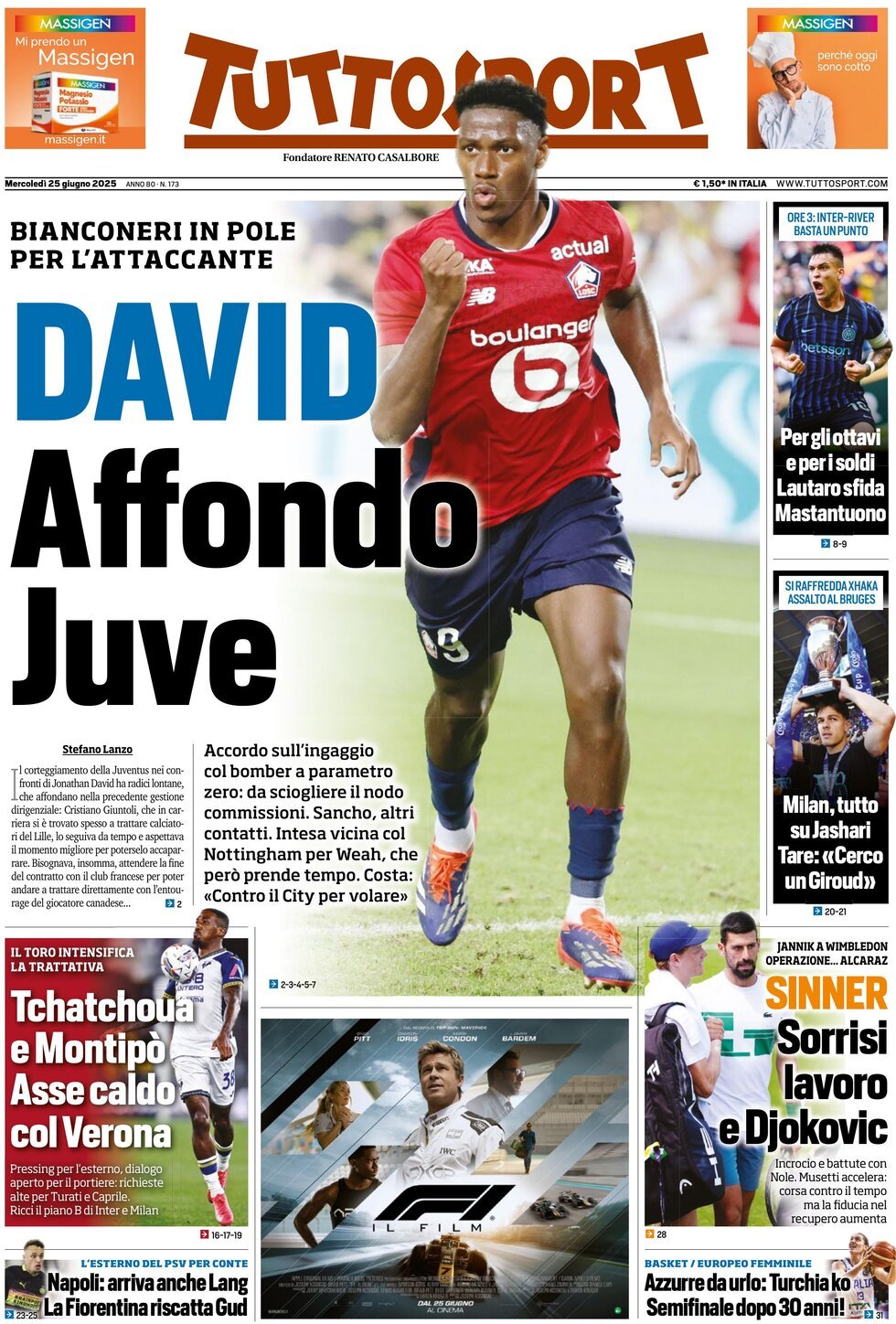 Prima Pagina Tuttosport 25/06/2025