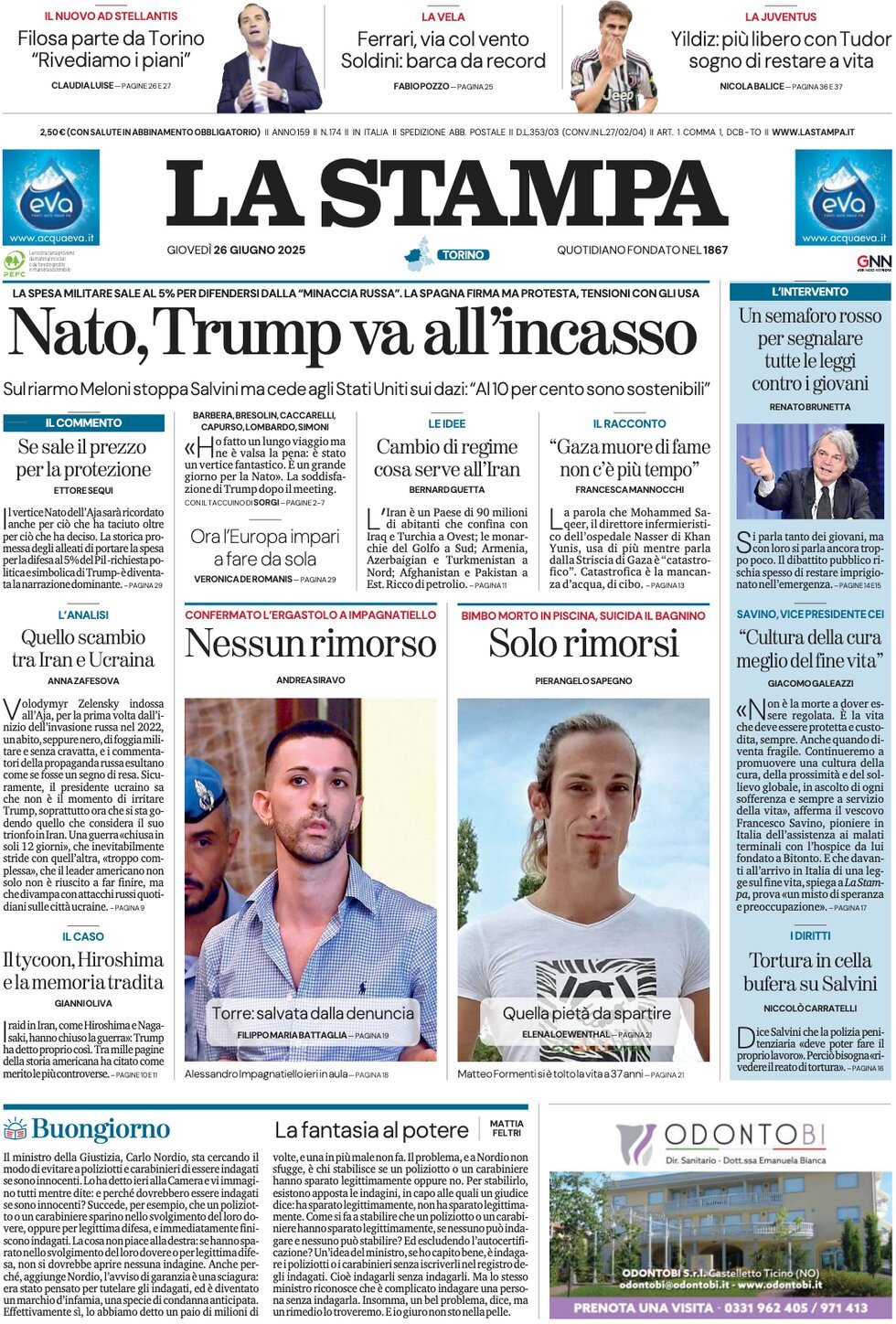 Prima Pagina La Stampa 26/06/2025
