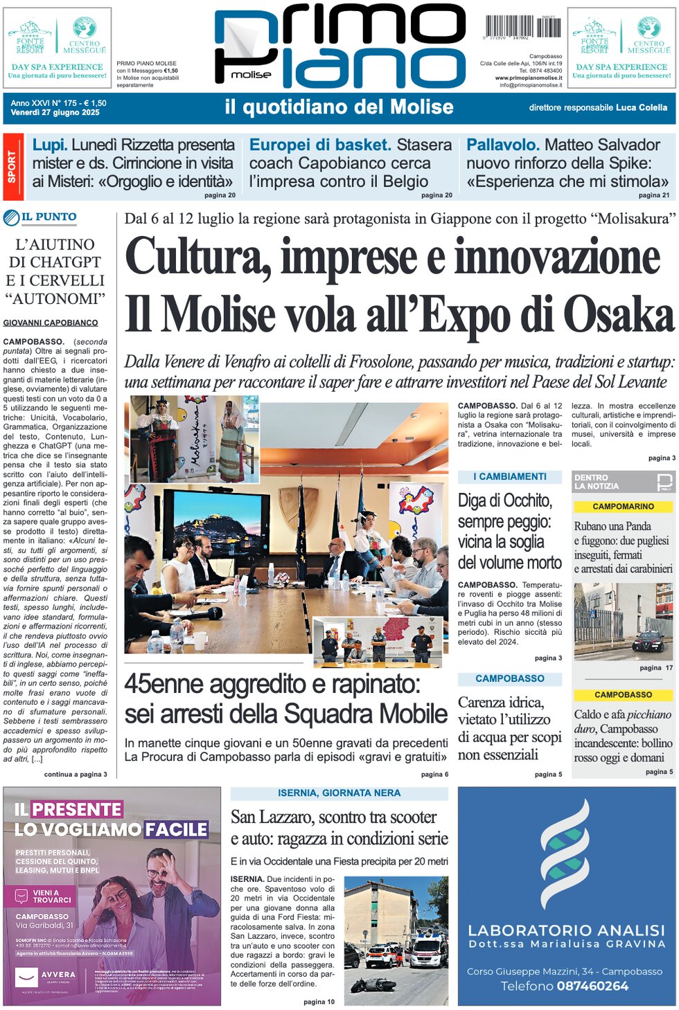 Prima Pagina Primo Piano Molise 27/06/2025