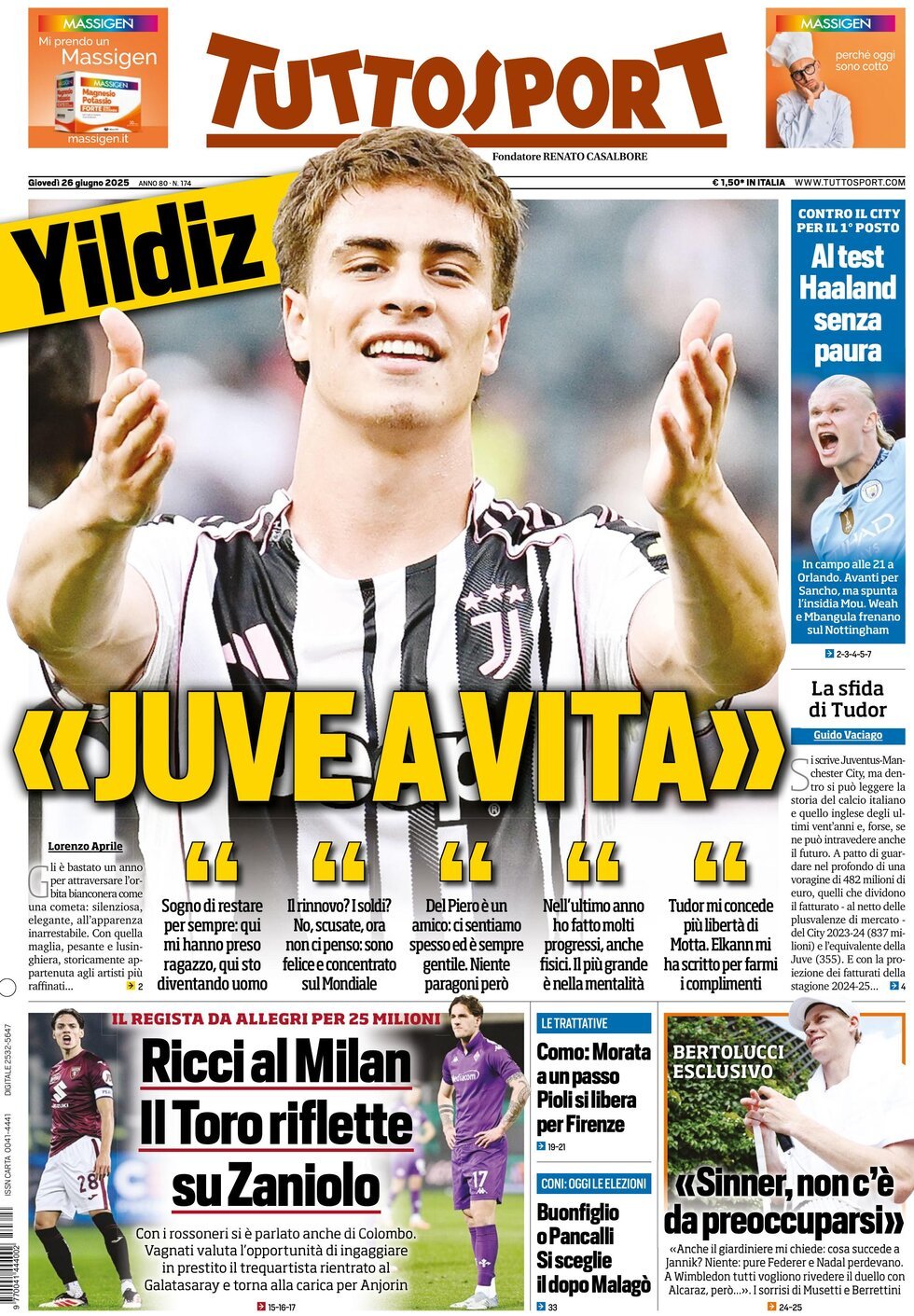 Prima Pagina Tuttosport 26/06/2025