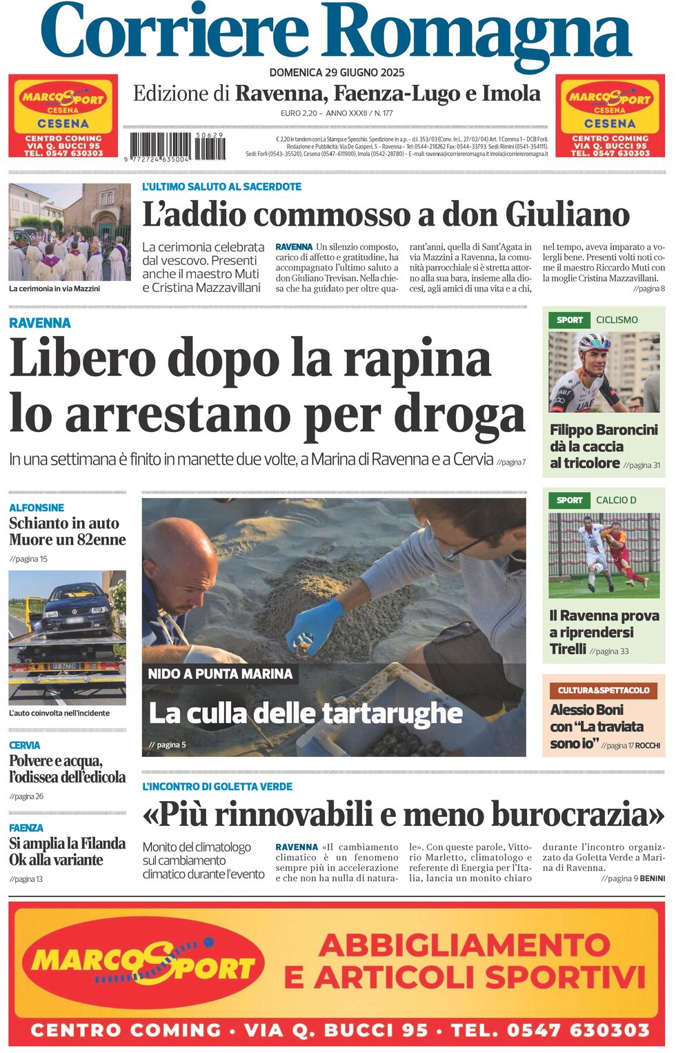 Prima Pagina Corriere Romagna (Ravenna e Imola) 29/06/2025