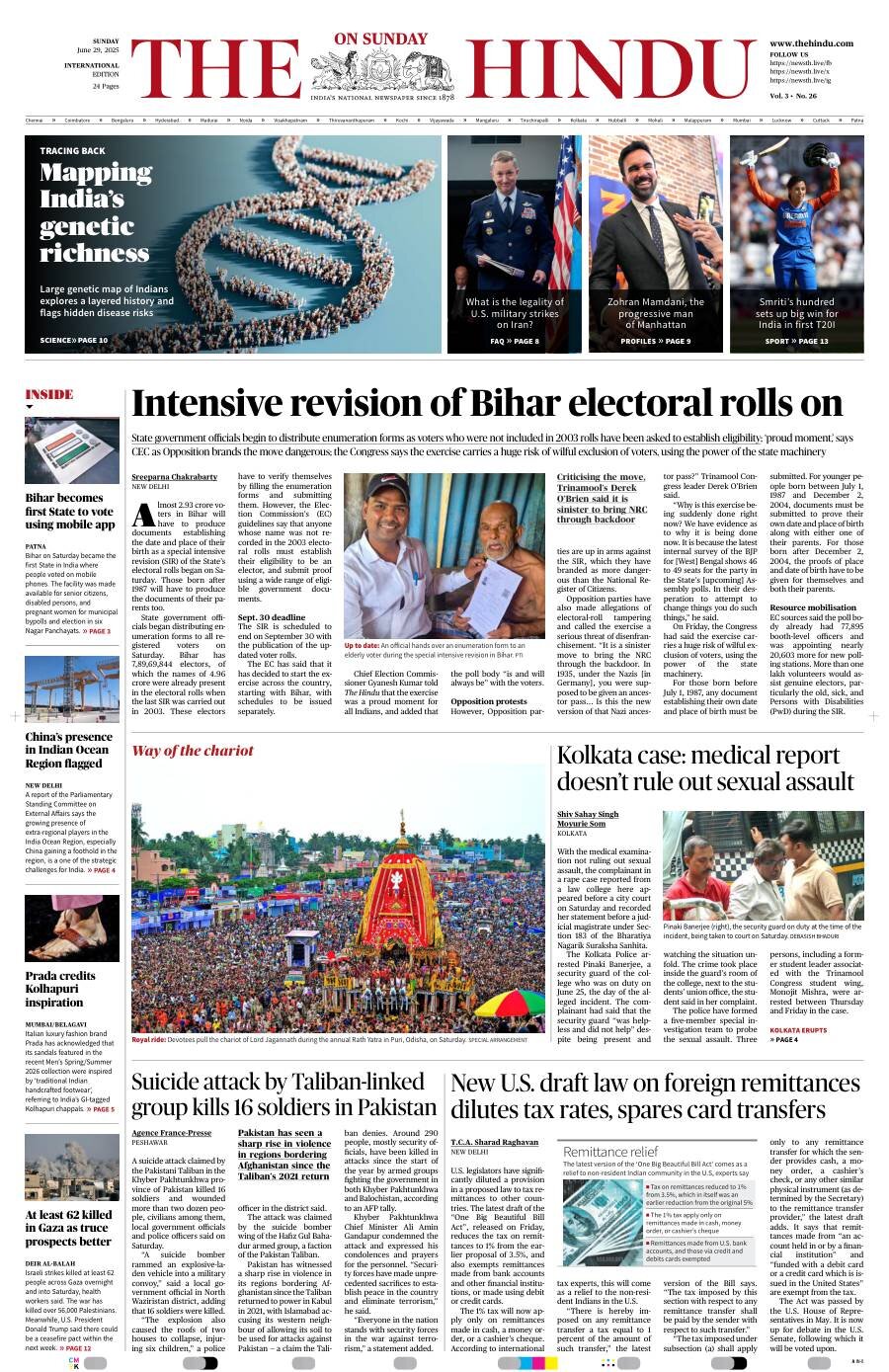 Prima Pagina The Hindu 29/06/2025
