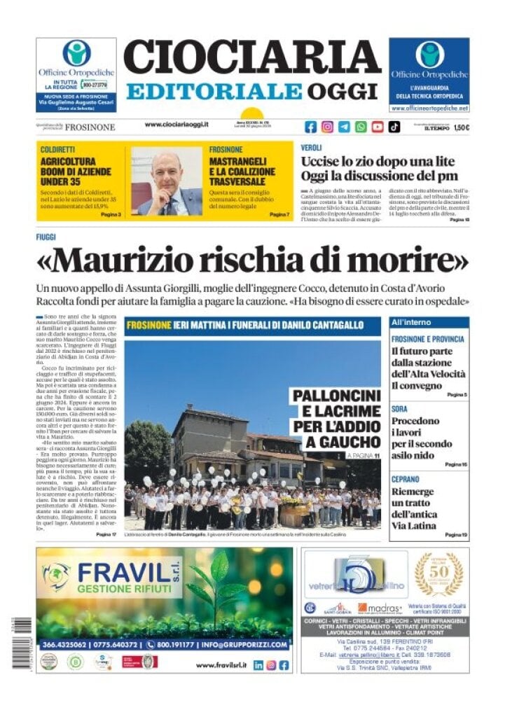 Prima Pagina Ciociaria Editoriale Oggi 30/06/2025