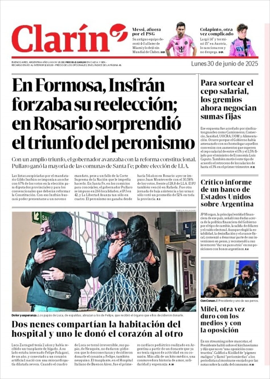 Prima Pagina Clarín 30/06/2025